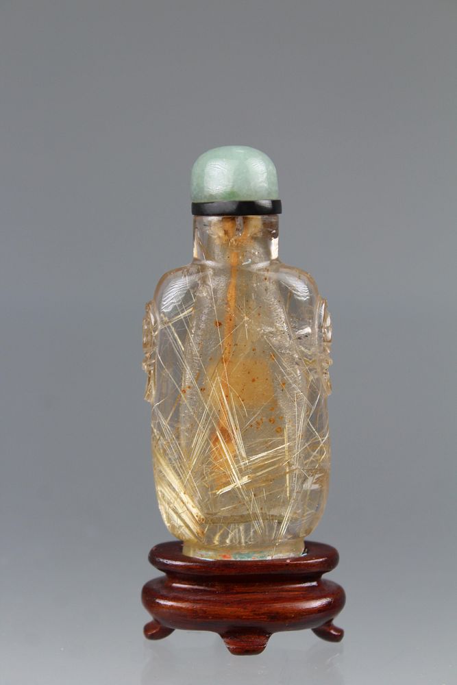 Appraisal: Carved Chinese Rutilated Quartz Snuff Bottle Carved Chinese Rutilated Quartz