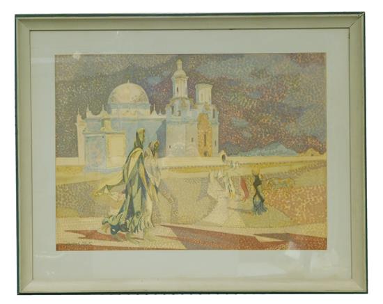 Appraisal: Millard Owen Sheets - Evening San Xavier colored screenprint depicts