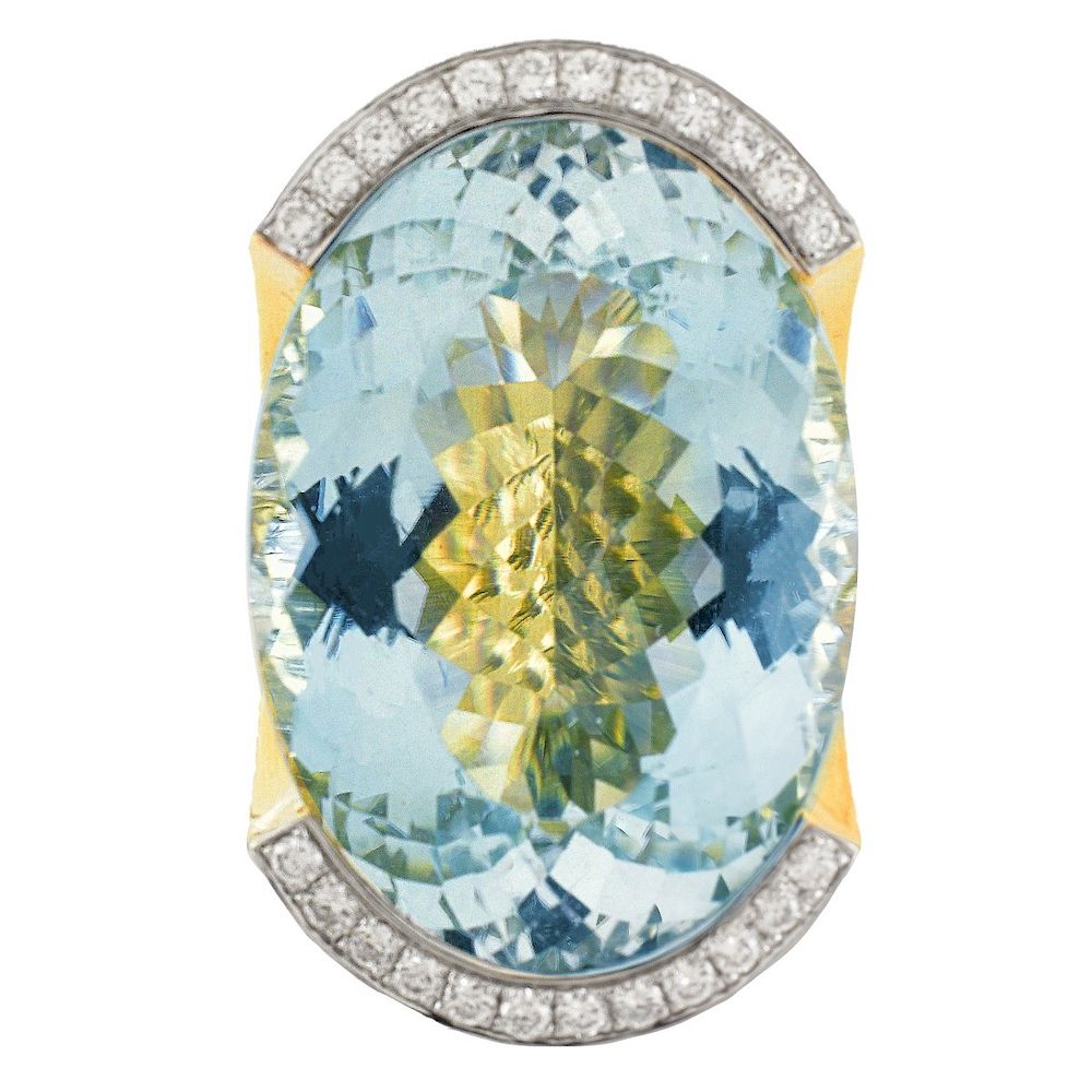 Appraisal: ct Aquamarine Diamond and K Gold Ring Large Approx Carat