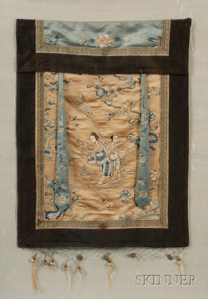 Appraisal: Embroidered Panel China th century scene of two women and