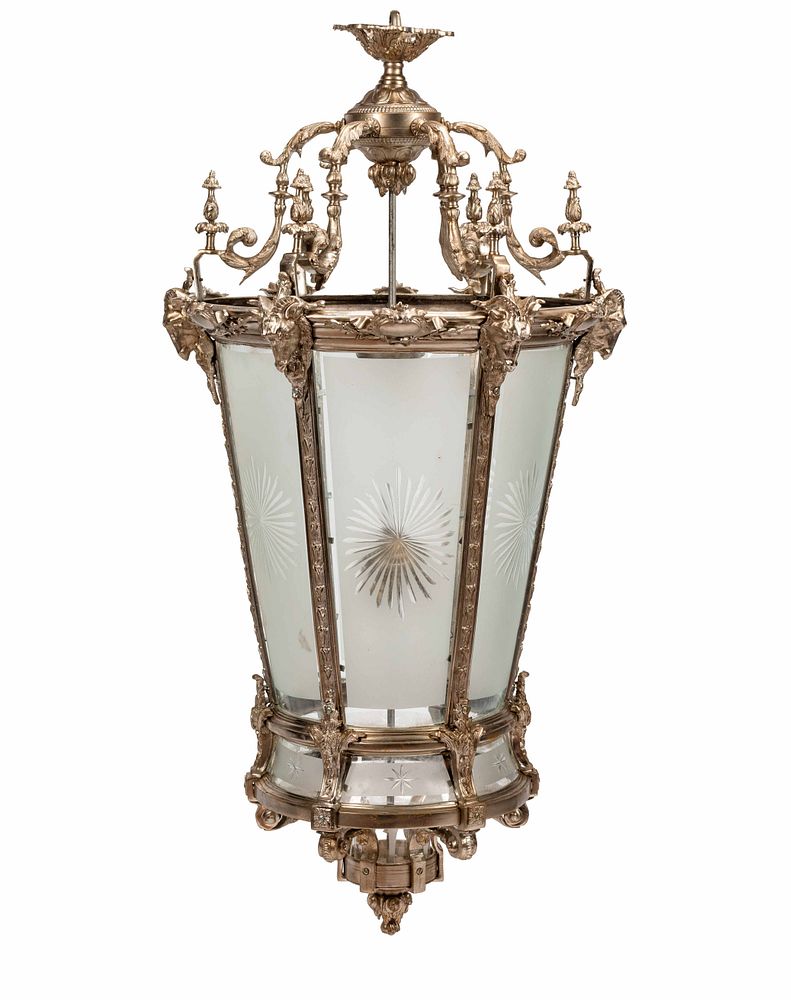 Appraisal: A Large Neoclassical Style Silvered Bronze and Etched Glass Hall