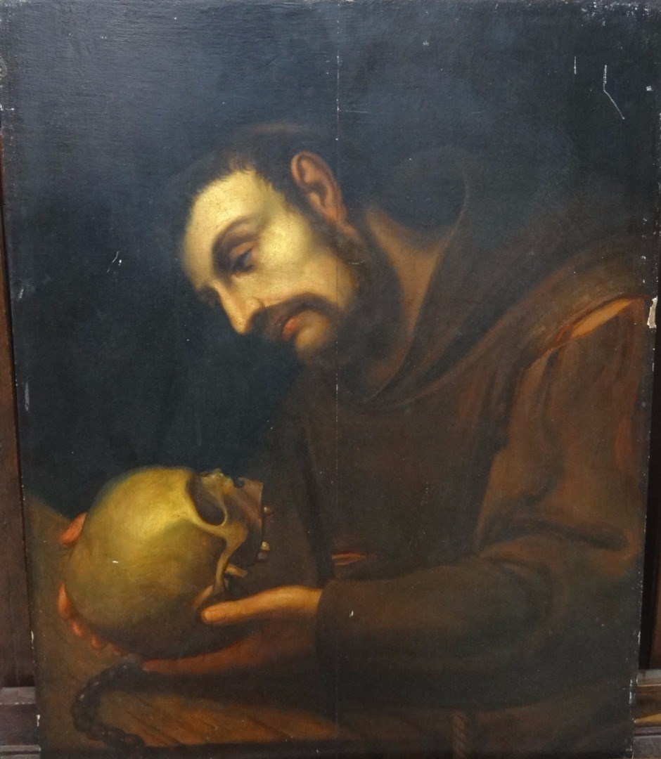 Appraisal: Follower of Daniel Crespi St Francis contemplating a skull oil