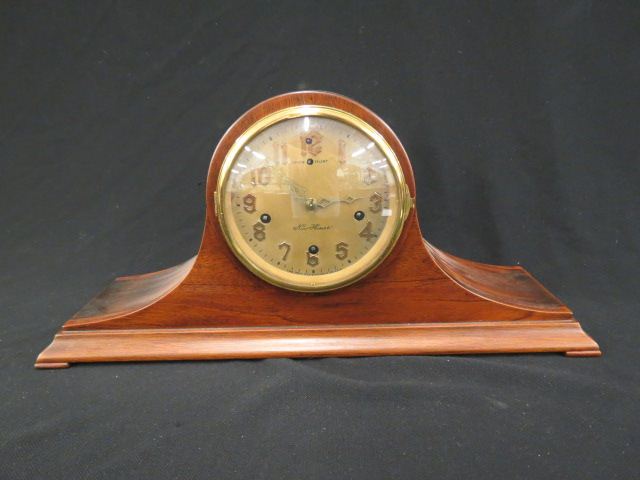 Appraisal: New Haven Mantle Clock with chimes mahogany humpback case tall