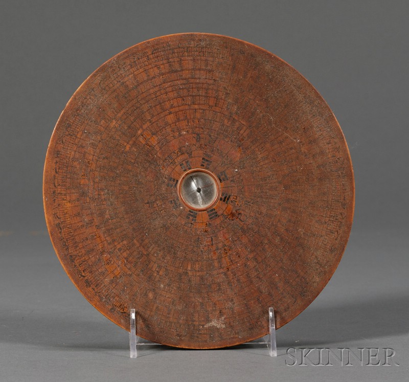 Appraisal: Wooden Chinese Geomancer's Compass a compass dial and needle at