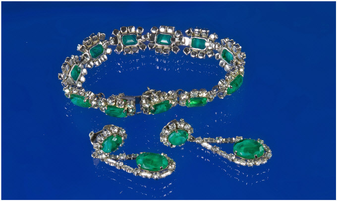 Appraisal: Green Clear Paste Bracelet and Drop Earings