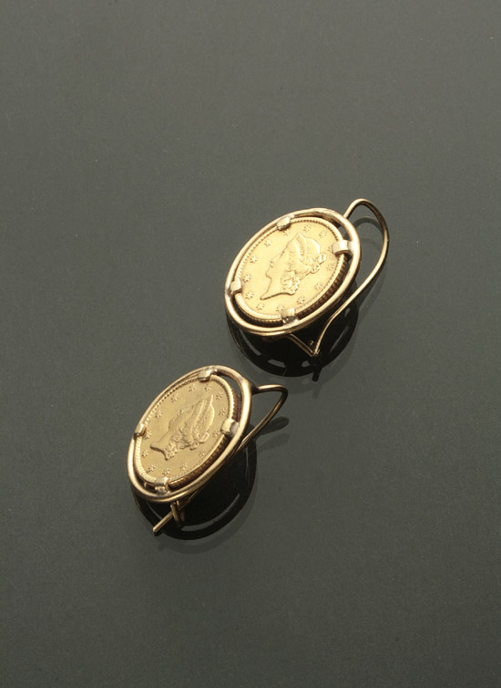 Appraisal: Pair of U S One-Dollar Gold Coin Pierced Earrings Each