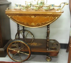 Appraisal: MARQUETRY DROP-LEAF DRINKS SERVICE CART Italian th century The cart's