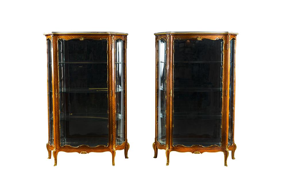 Appraisal: PAIR OF LOUIS XV STYLE GILT BRONZE-MOUNTED VITRINESmodern each with