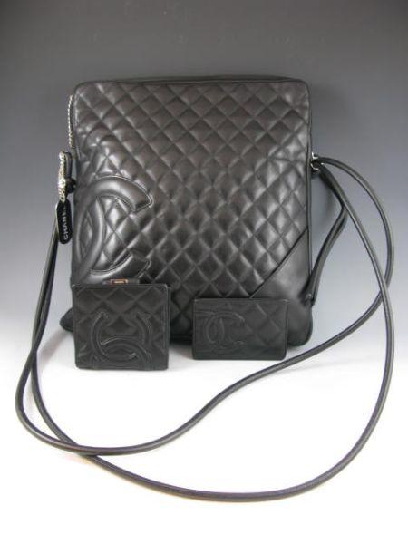 Appraisal: Chanel Quilted Leather Tote Bag black lambskin lined in hot