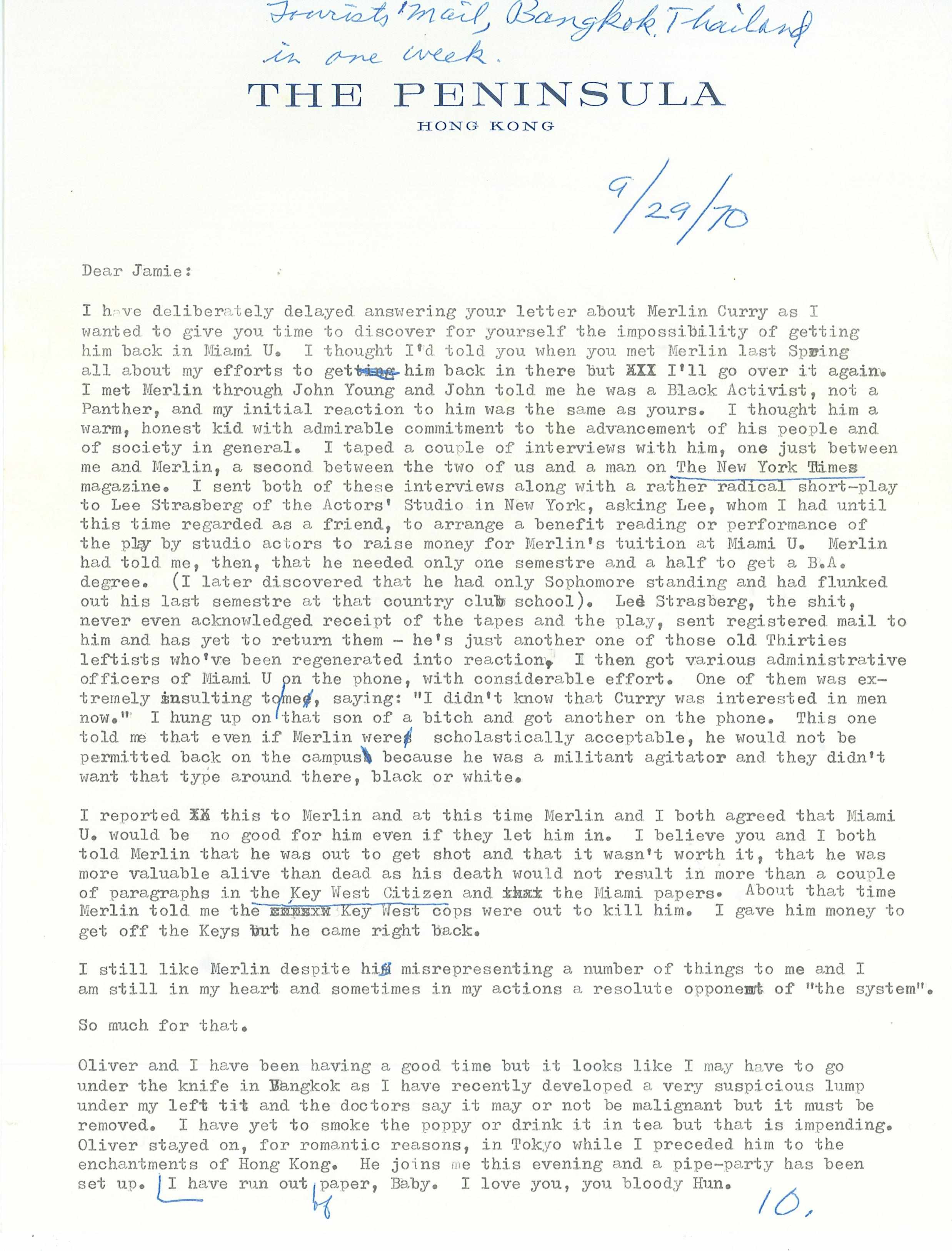 Appraisal: WILLIAMS TENNESSEE Autograph Letter Signed ''Tenn'' pp recto and verso