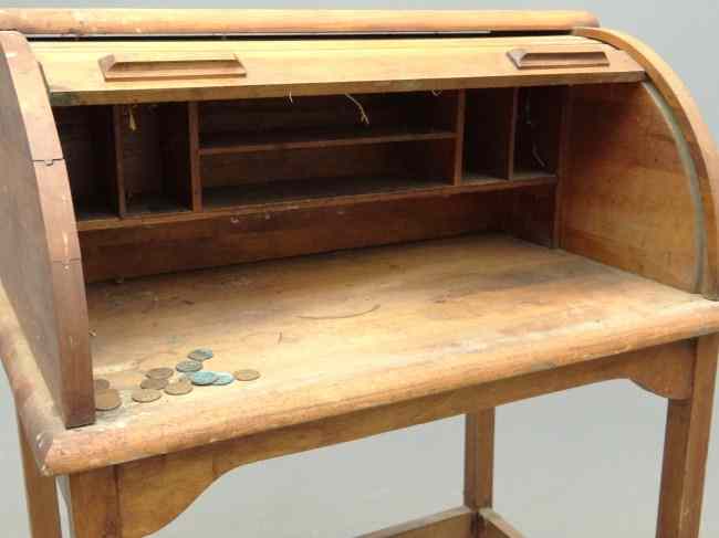 Appraisal: Child's rolltop desk with Paris ME label '' W ''