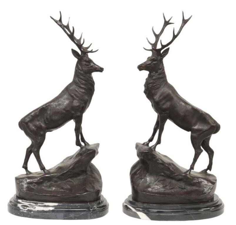 Appraisal: pair Large patinated bronze sculptures signed in cast after Jules