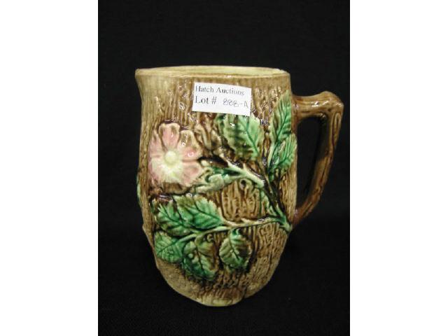 Appraisal: Victorian Majolica Pottery Pitcher rose on tree bark design some