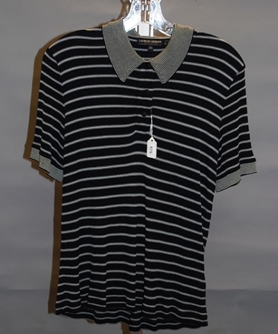 Appraisal: Giorgio Armani navy blue white stripe viscose rayon short sleeve