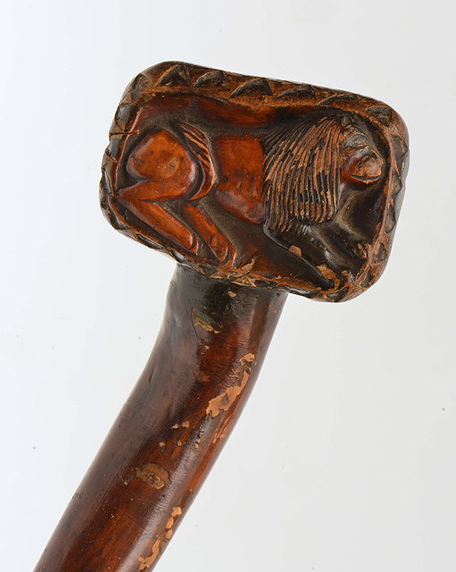 Appraisal: A BOAR WAR PRISONER OF WAR CARVED WOODEN WALKING STICK