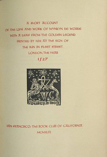 Appraisal: GRABHORN PRINTING A Short Account of the Life and Work