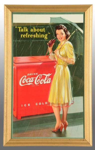 Appraisal: Cardboard Coca-Cola Vertical Poster Description Framed under glass Nice bright