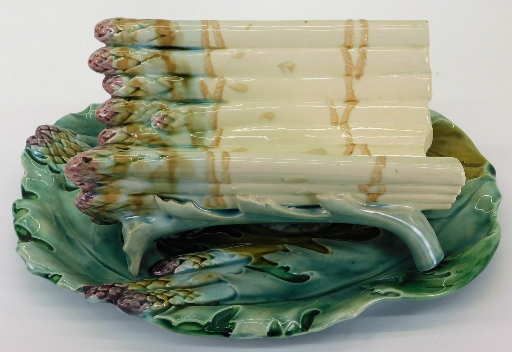 Appraisal: PC LUNEVILLE MAJOLICA ASPARAGUS SERVING SET France Early th CenturyCurved