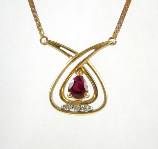 Appraisal: RUBY DIAMOND AND FOURTEEN KARAT GOLD NECKLACE between two lengths