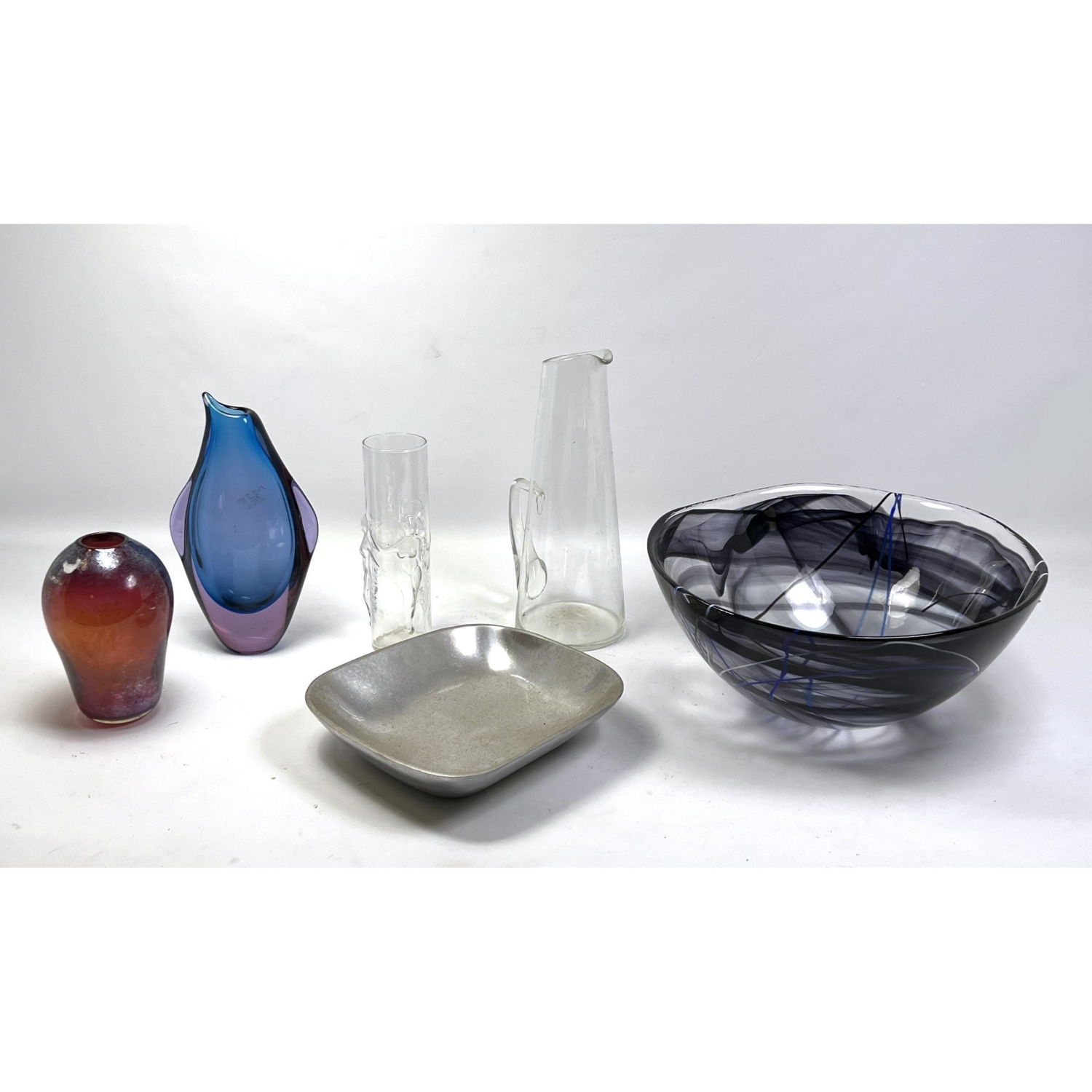 Appraisal: pc Art Glass and Metal Modern Design Lot KOSTA BODA