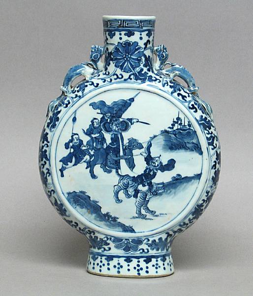 Appraisal: A blue and white porcelain moon flask th Century Of