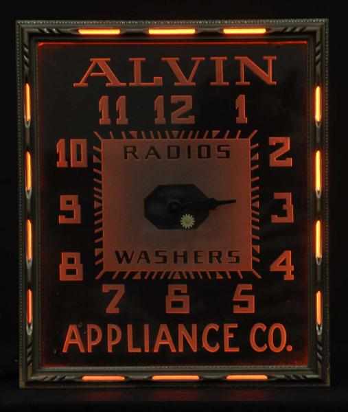 Appraisal: Alvin Appliance Neon Clock Description s Wood frame around a