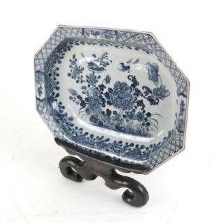 Appraisal: Chinese Blue and White Ceramic Plate Chinese oblong blue and