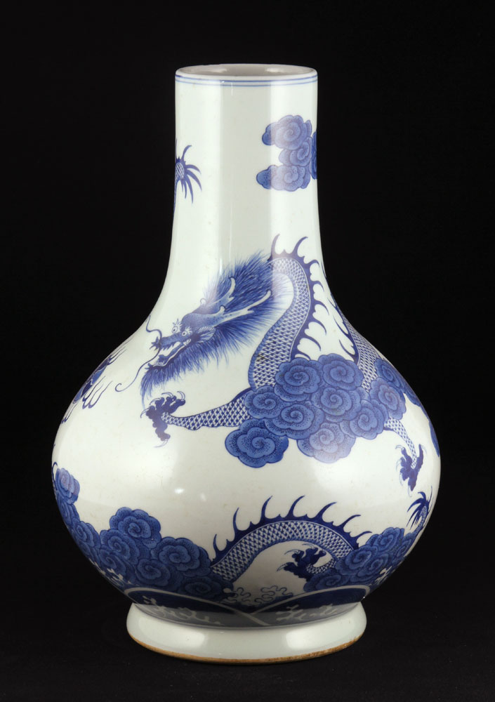 Appraisal: - Chinese Blue and White Long Neck Vase Chinese blue