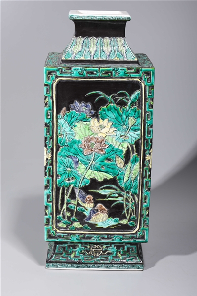 Appraisal: Elaborate Chinese Qianlong style enameled famille verte square form porcelain