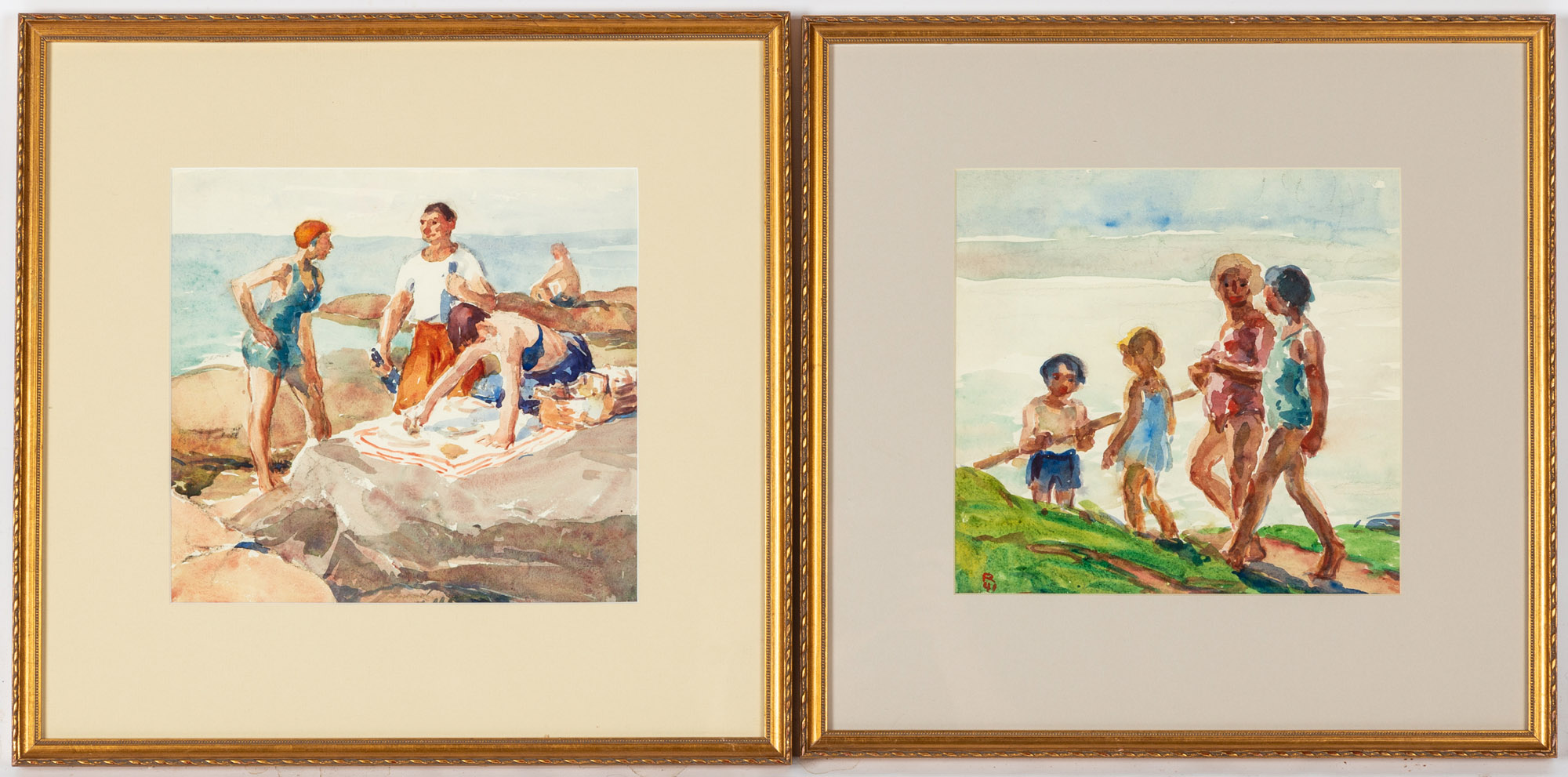 Appraisal: GEORGE A RENOUARD AMERICAN - WATERCOLORS OF BATHERS George A