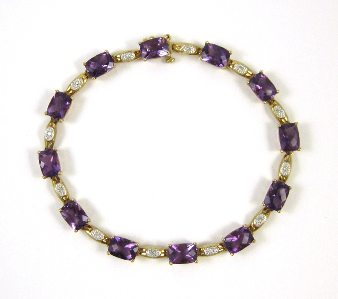 Appraisal: AMETHYST DIAMOND AND TEN KARAT GOLD BRACELET The yellow and