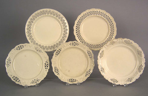 Appraisal: Five creamware reticulated plates early th c dia