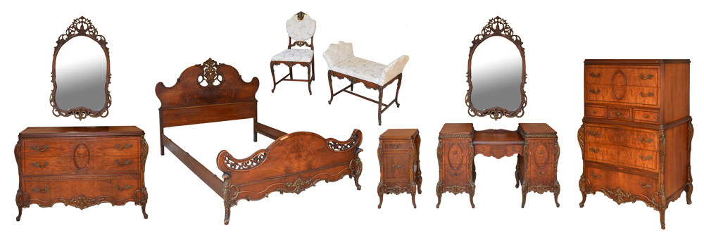 Appraisal: PIECE CARVED INLAID MAHOGANY BEDROOM SUITE To include BED headboard