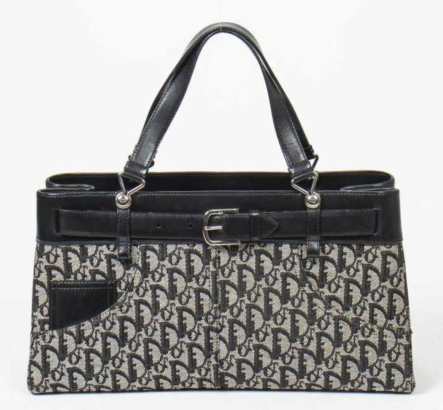 Appraisal: Christian Dior Trotter handbag in black and ivory Diorissimo canvas