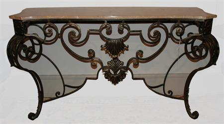 Appraisal: Neoclassical Style Marble Top Patinated-Metal Console Estimate -