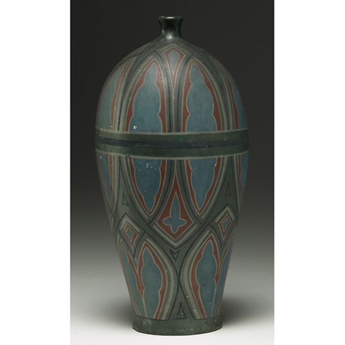 Appraisal: Owens vase attribution large shape with a painted design in