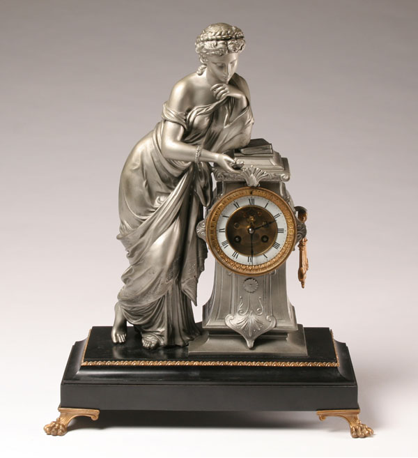 Appraisal: French mantle clock draped classical female figure with locket clock