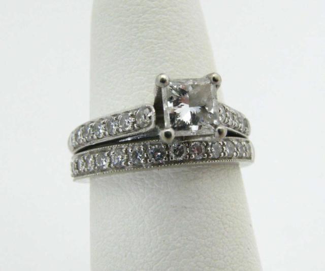 Appraisal: Lady's K White gold Princess Cut Wedding Set including engagement