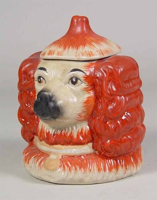 Appraisal: Staffordshire Tobacco Jar with Cover Doubleface Dog th Century Predominant