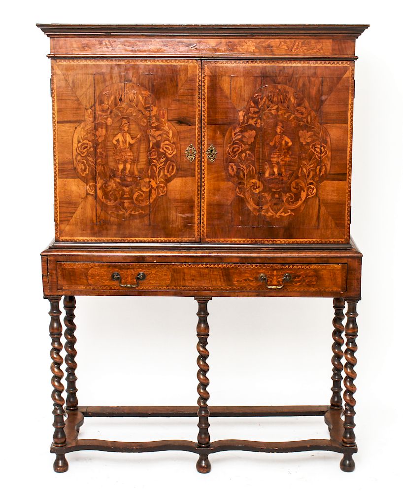 Appraisal: Queen Anne Marquetry Chest-on-Stand Early th C Queen Anne inlaid