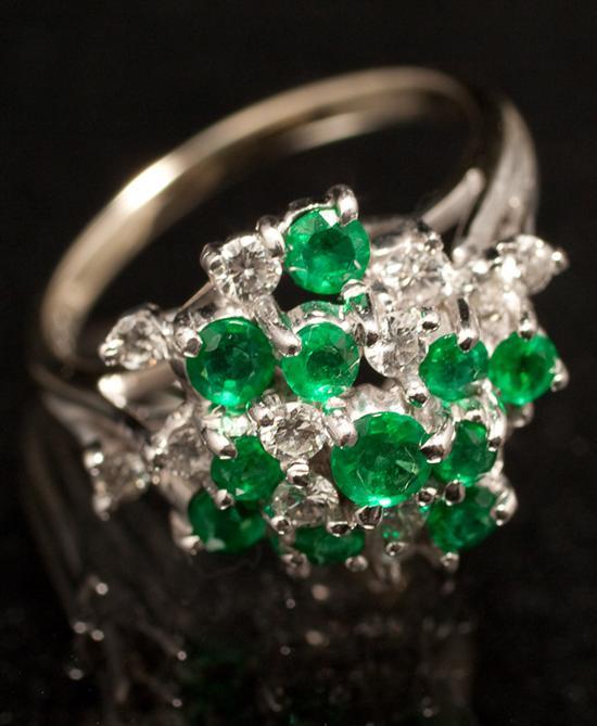 Appraisal: Lady's K white gold diamond and emerald cocktail ring diamonds