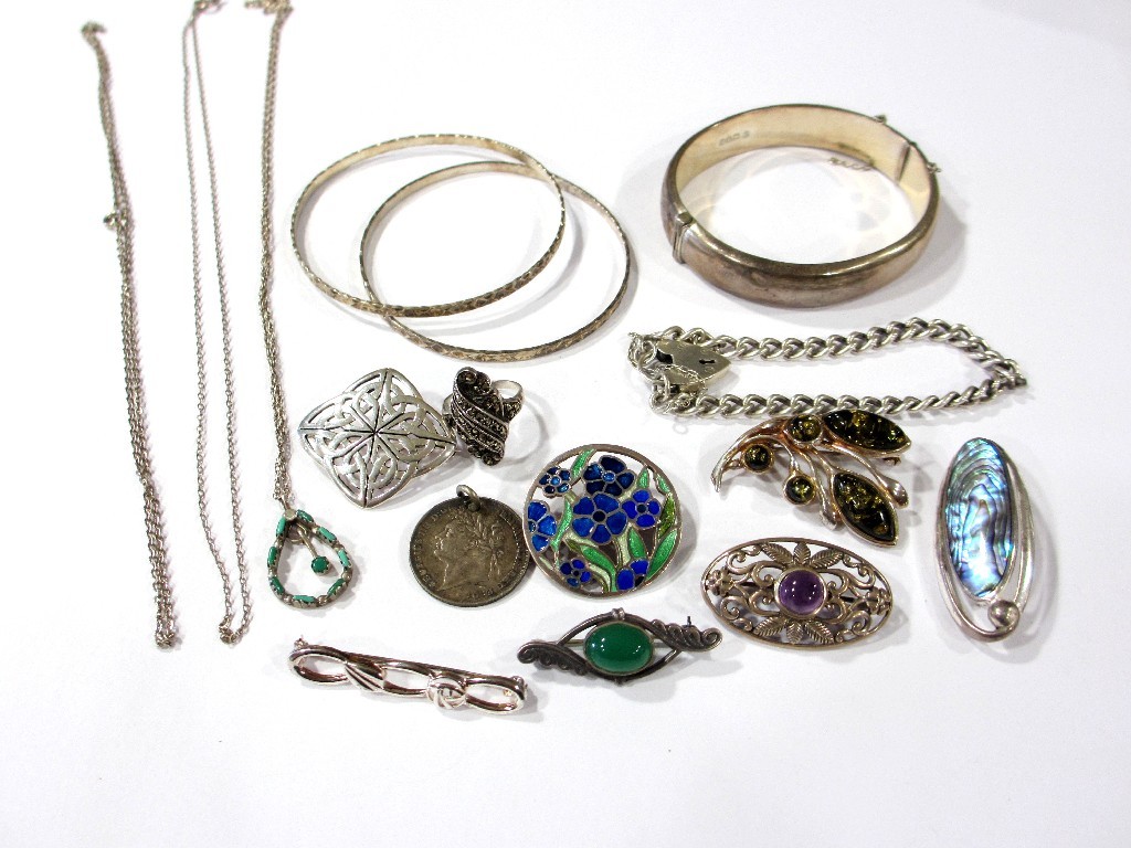 Appraisal: An assortment of silver bijouterie to include silver gem and