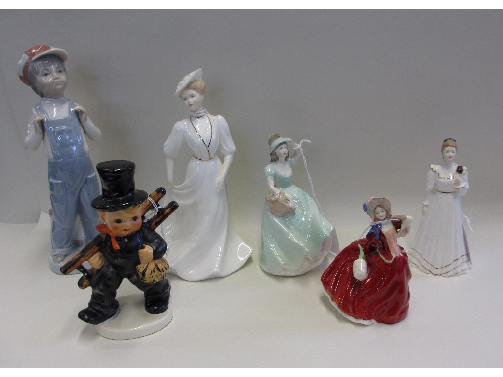 Appraisal: Three Coalport figures Lladro boy Goebel Chimney Sweep and Doulton