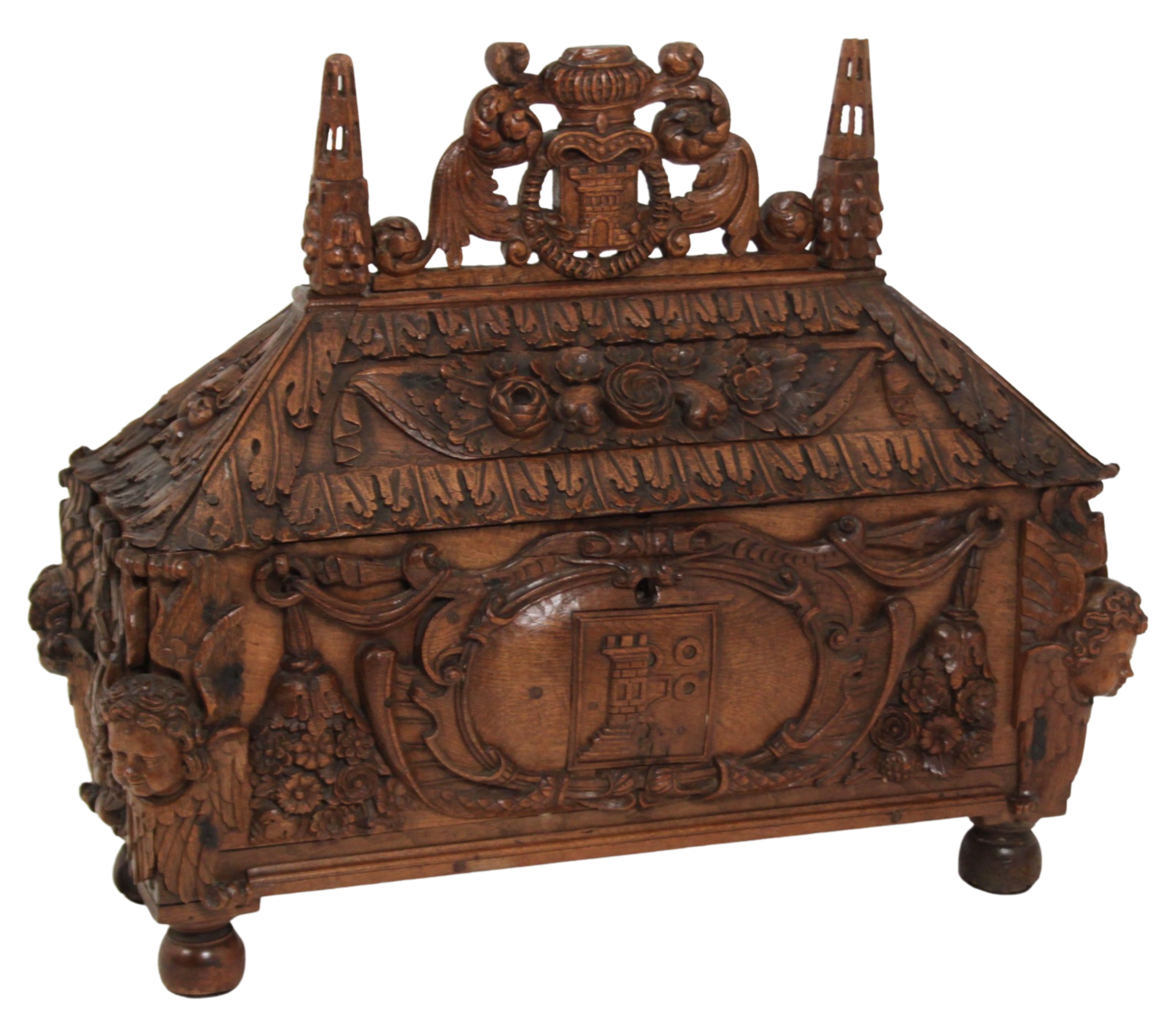 Appraisal: EARLY RENAISSANCE CARVED OAK CASKET Early Renaissance carved oak casket