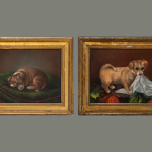 Appraisal: American School Late th Century Two Works Recumbent Pup on