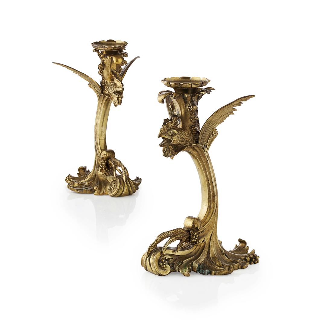 Appraisal: PAIR OF FRENCH GILT BRONZE CANDLESTICKS TH CENTURY each of