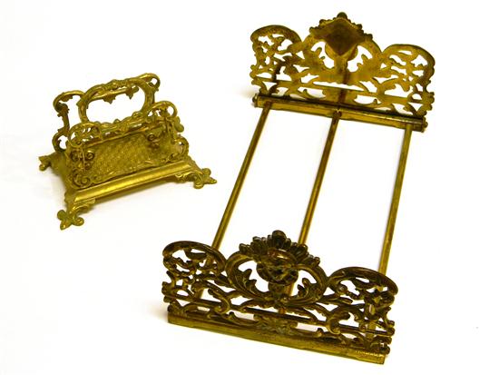 Appraisal: Ornate brass adjustable book rack '' h and letter rack