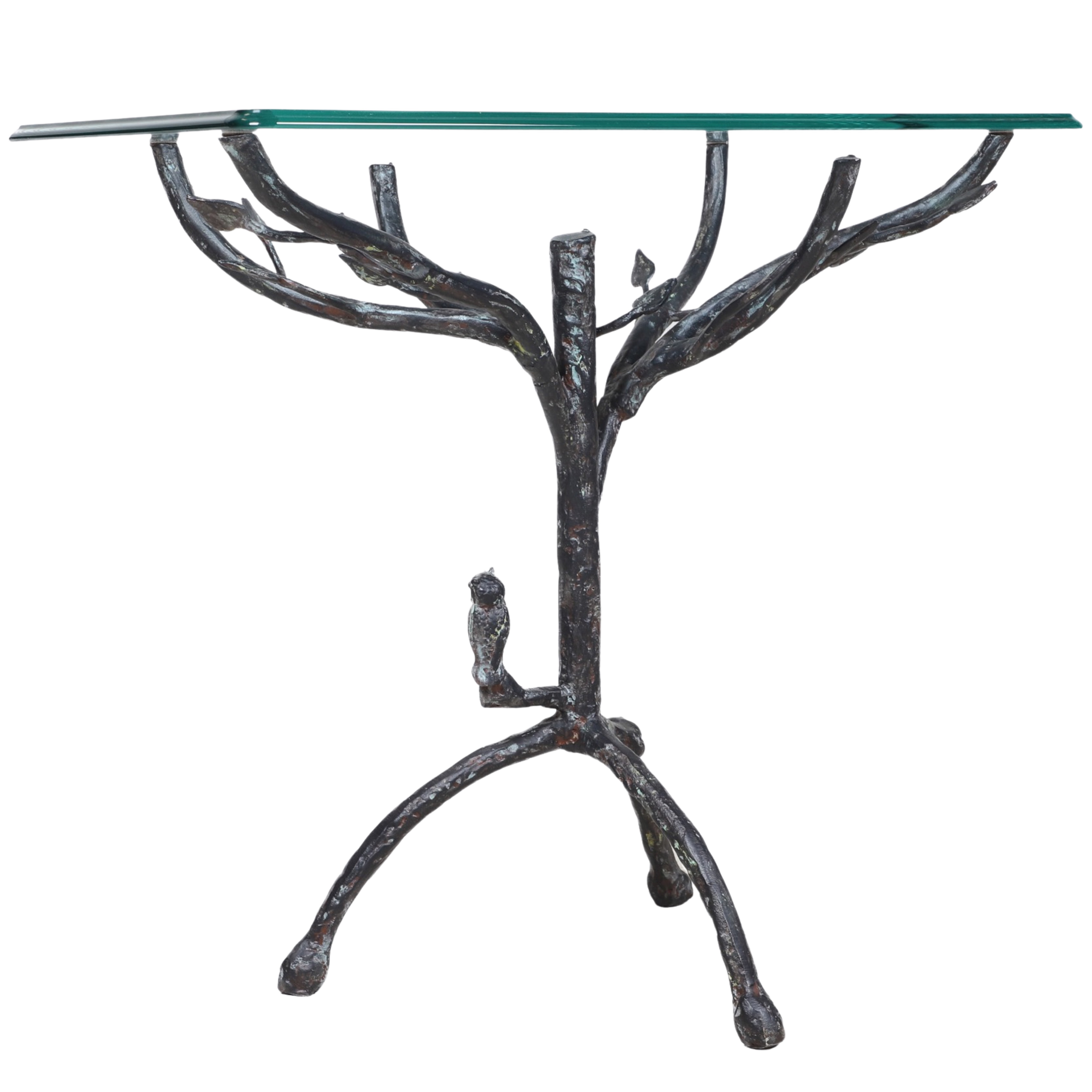 Appraisal: Diego Giacometti tree form glass top side table beveled edge