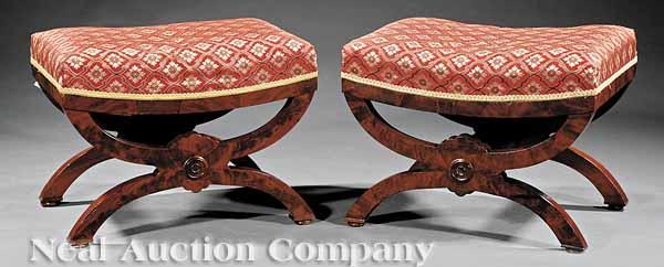 Appraisal: A Pair of American Classical Mahogany Curule Stools c in