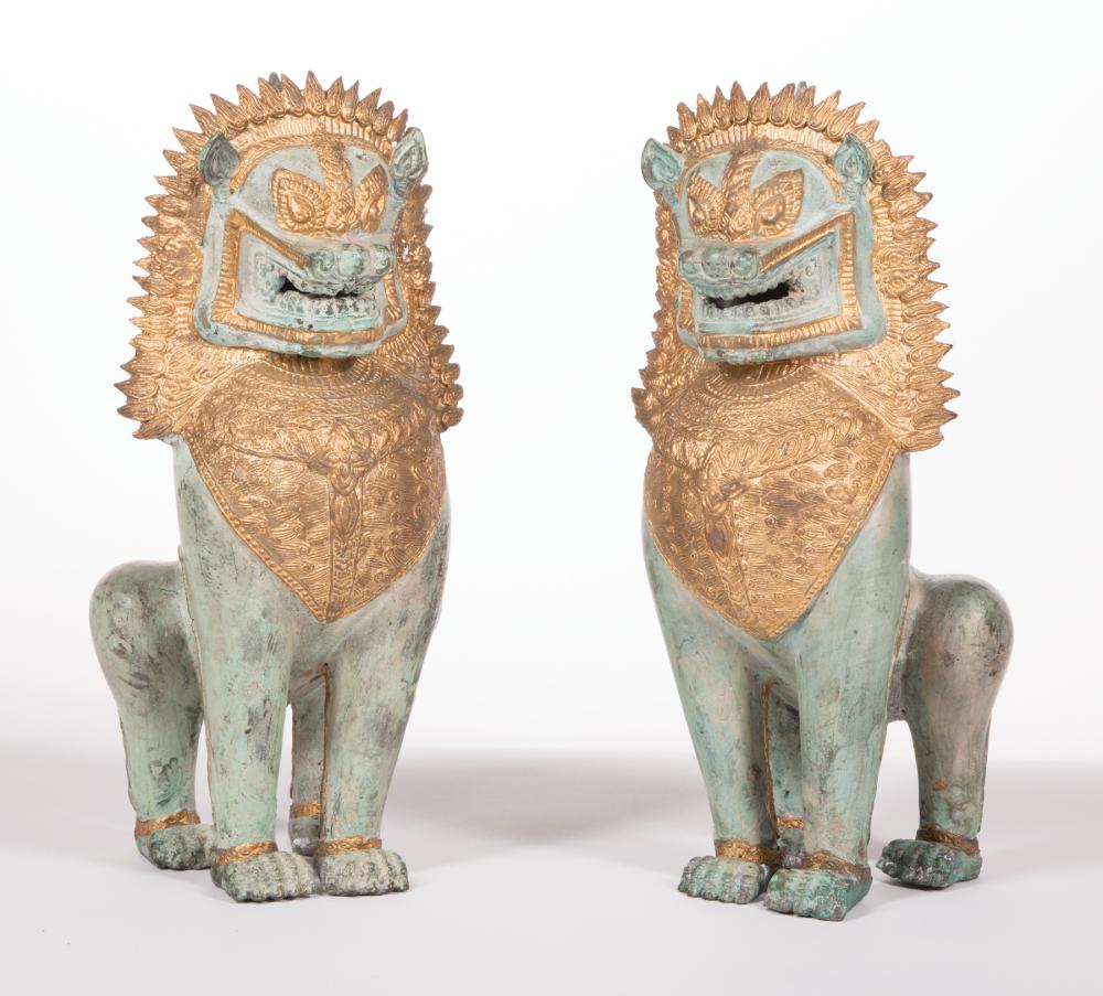 Appraisal: Pair of Modern Thai Gilt and Patinated Metal Temple Lions